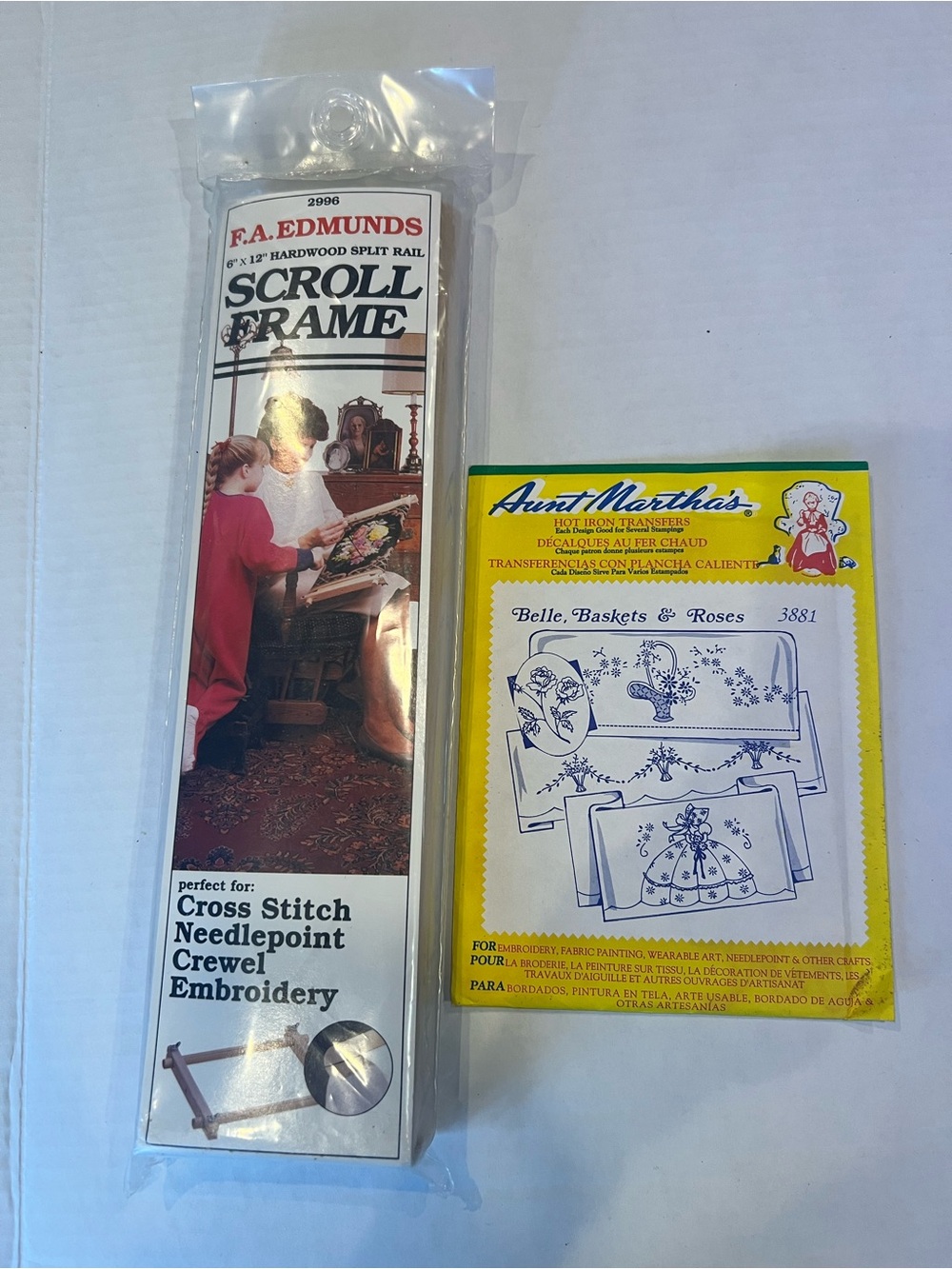 Vintage F.A. Edmunds Scroll Frame 6x12 & Aunt Martha’s Iron Transfer Craft Lot
